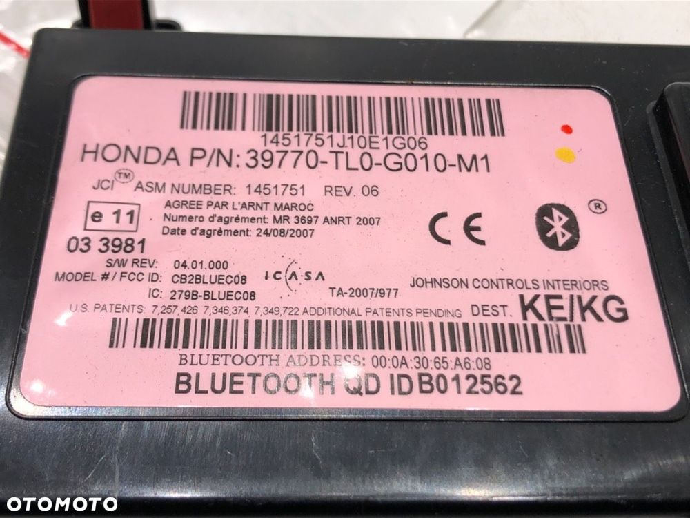 MODUŁ BLUETOOTH - 50.00 PLN - HONDA ACCORD VIII (CP) 2007 - 2022 2.4 (CP2) 150 kW [204 KM] benzyna - 4