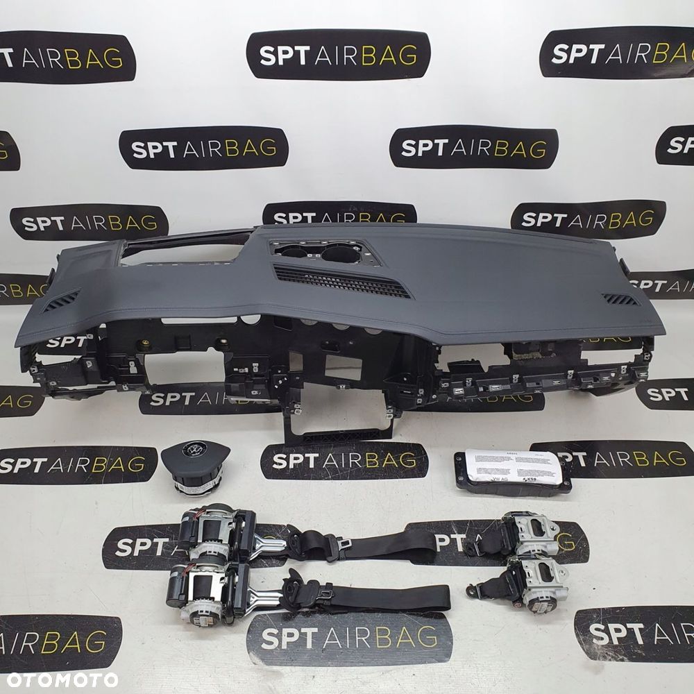 VVW TOUAREG III 3 DESKA ROZDZIELCZA HEAD UP NIEBIESKA NITKA KONSOLA KOKPIT PULPIT PODUSZKI AIRBAG AIR BAG PASY KIT SET - 1