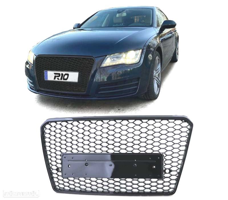 GRELHA FRONTAL AUDI A7 C7 4G 10-14 PDC LOOK RS PRETO BRILHANTE - 1