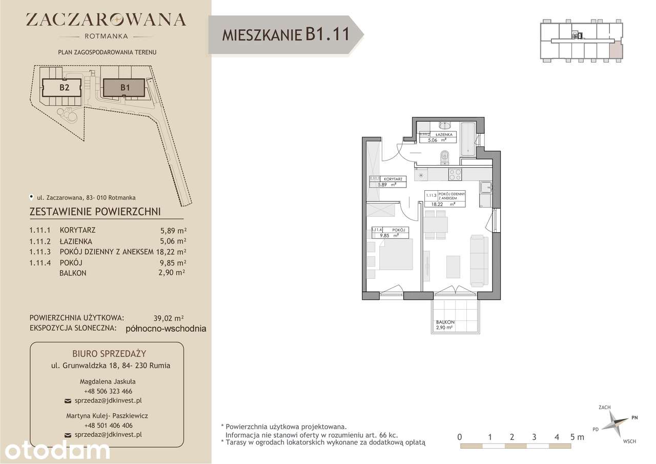 2 pokoje z balkonem | 39,02 m² | Rotmanka