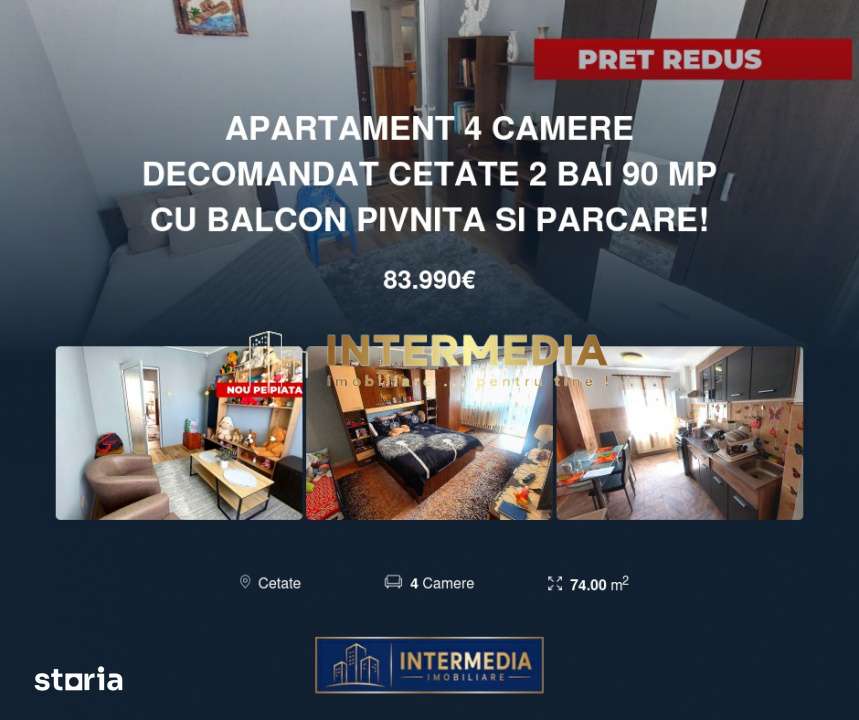 Apartament 4 camere decomandat Cetate 2 bai 90 mp cu balcon pivnita si — fotografia 1