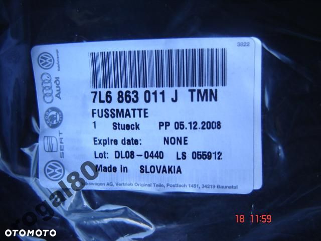 VW TOUAREG DYWANIKI ORYGINAŁ NOWE 7L6863011J - 2