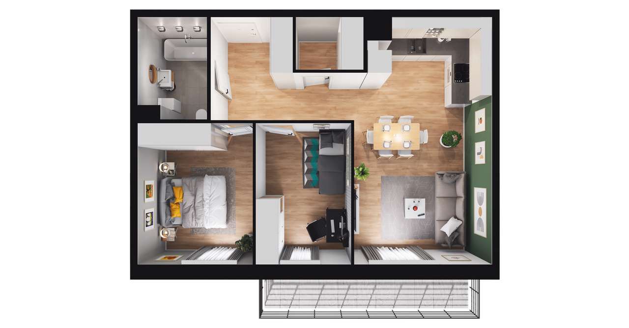 3-pokojowe mieszkanie 57m2 + balkon - Pełny obrazek: 2/23
