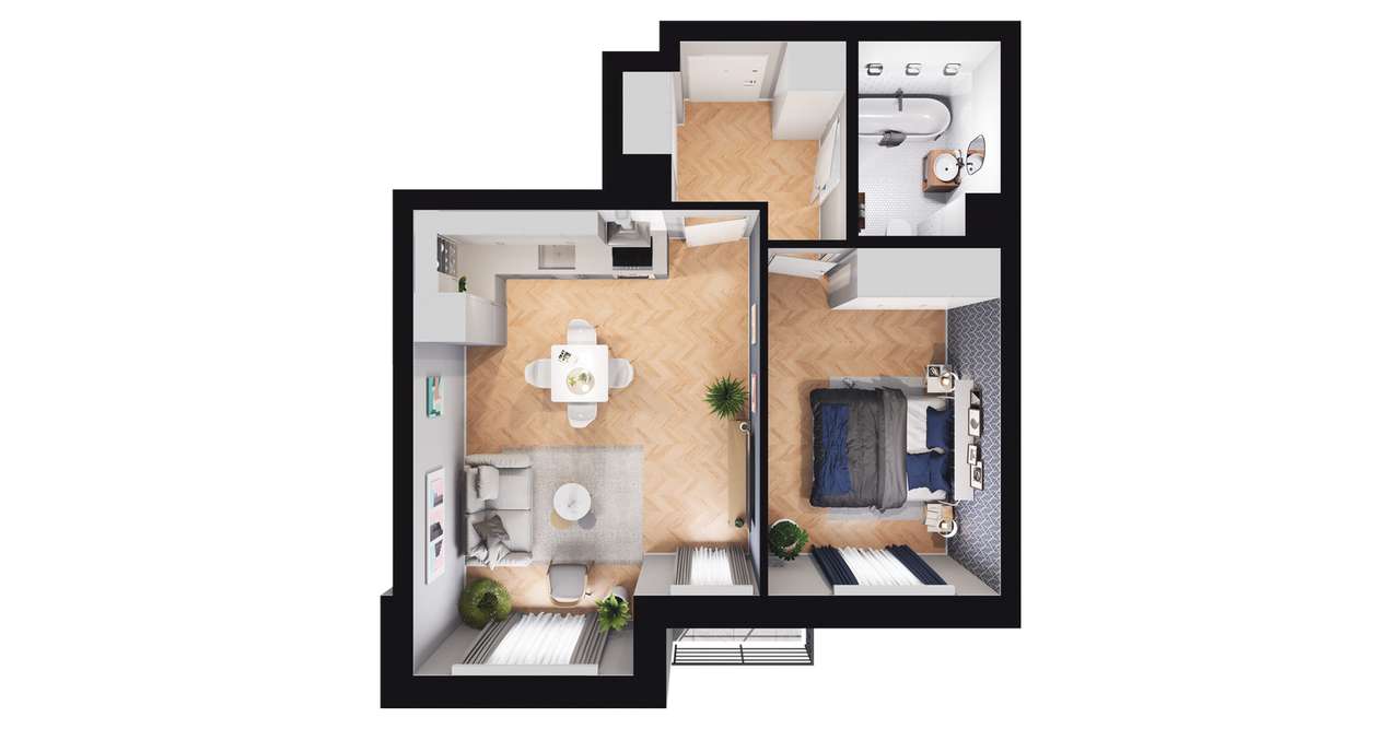 2-pokojowe mieszkanie 45m2 + balkon Bezpośrednio - Pełny obrazek: 2/9