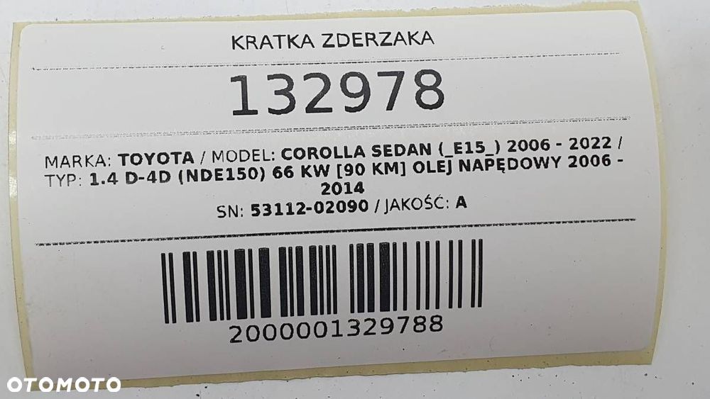 KRATKA ZDERZAKA TOYOTA COROLLA E15 53112-02090 ORYGINAŁ - 7