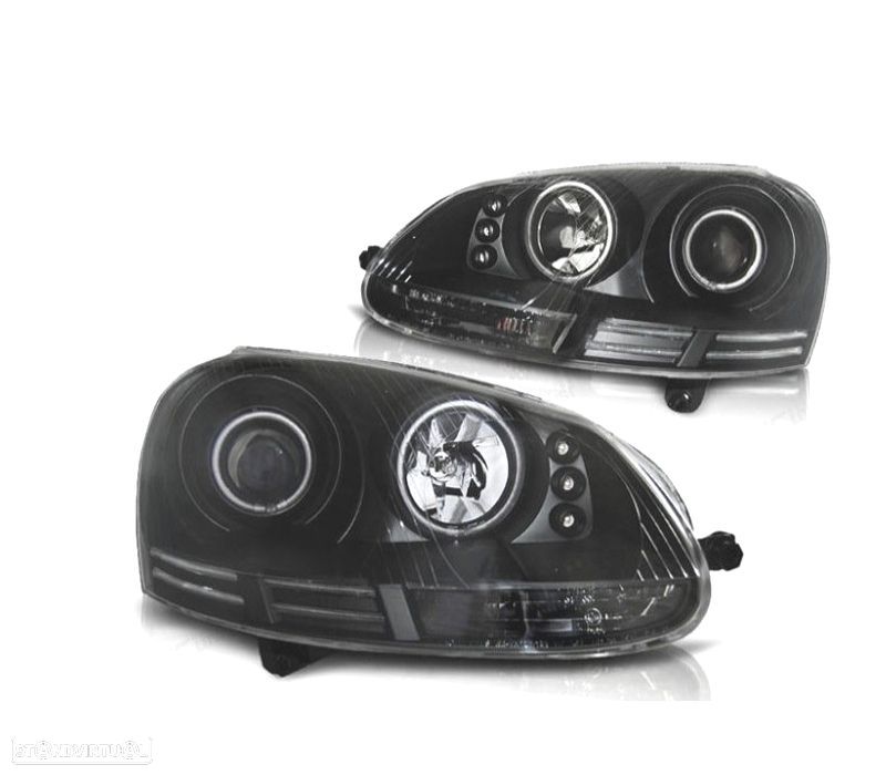 FARÓIS ANGEL EYES VOLKSWAGEN VW GOLF 5 MK V 03-09 FUNDO PRETO - 1