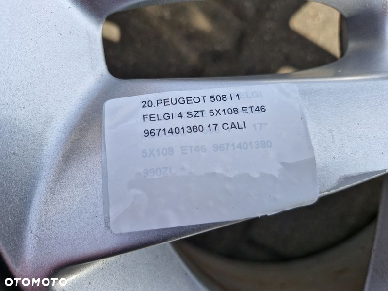 PEUGEOT 508 1 I FELGI ALUMINIOWE ALUFELGI 17'' CALI 5x108 7J ET46 9671401380 - 6