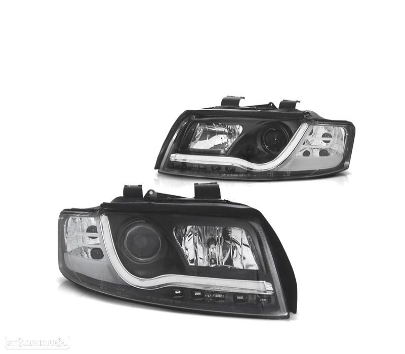FARÓIS AUDI A4 B6 00-04 LUZ DIURNA TUBE LIGHT FUNDO NEGRO - 1