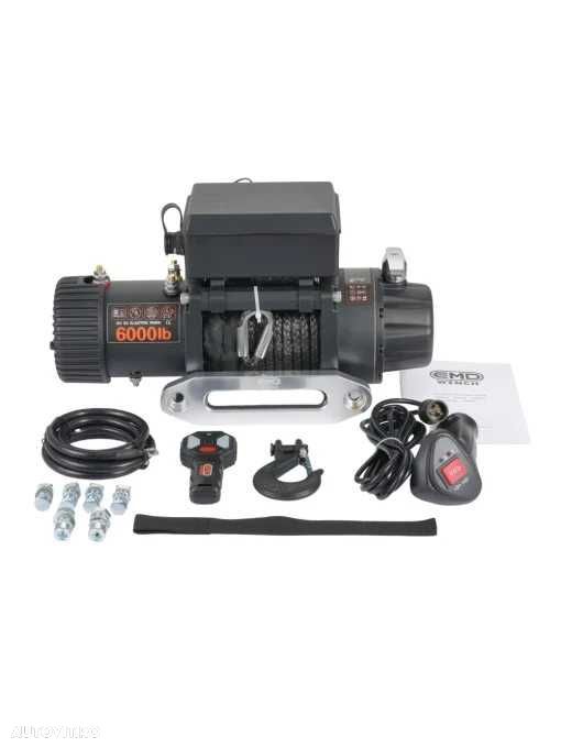 Troliu electric auto EMD Winch 6000lbs (2722kg), 12V, cablu sintetic, 15m, raport 173:1 - 1
