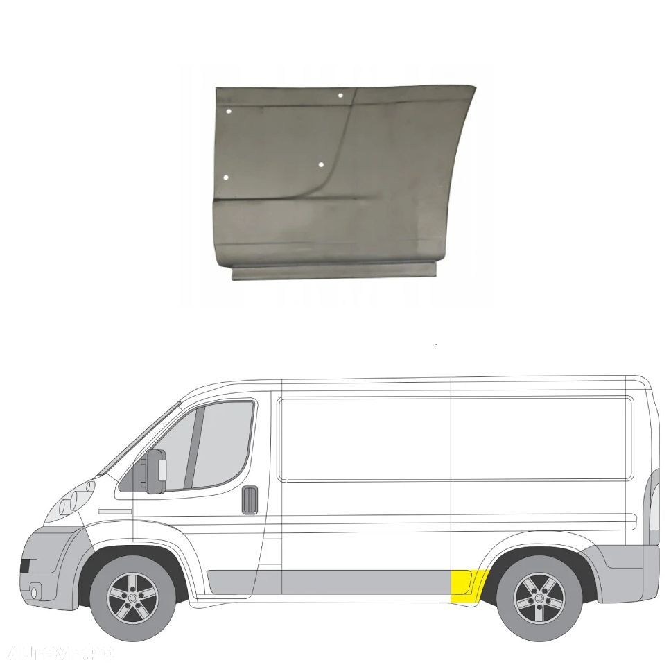 Segment reparatie aripa spate Peugeot Boxer, Fiat Ducato, Citroen Jumper 09.20, , Ram Promaster, 02.20, model: L2; versiune : mediu lung, montare stanga, tabla; cu locas ornamente; in fata carenajului, - 1