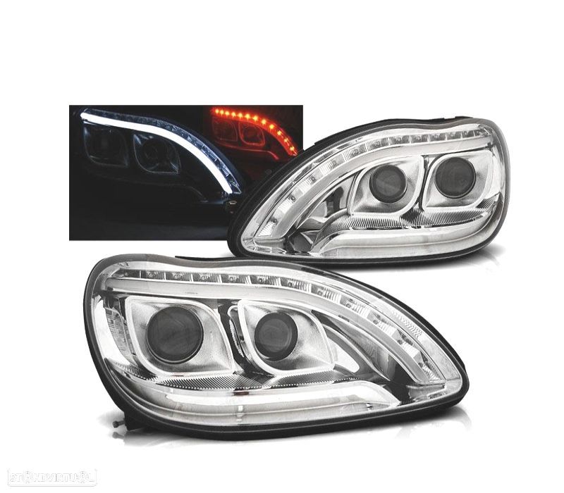 FAROIS FRONTAIS PARA MERCEDES CLASSE S W220 98-05 TUBE LIGHT FUNDO CROMADO - 1