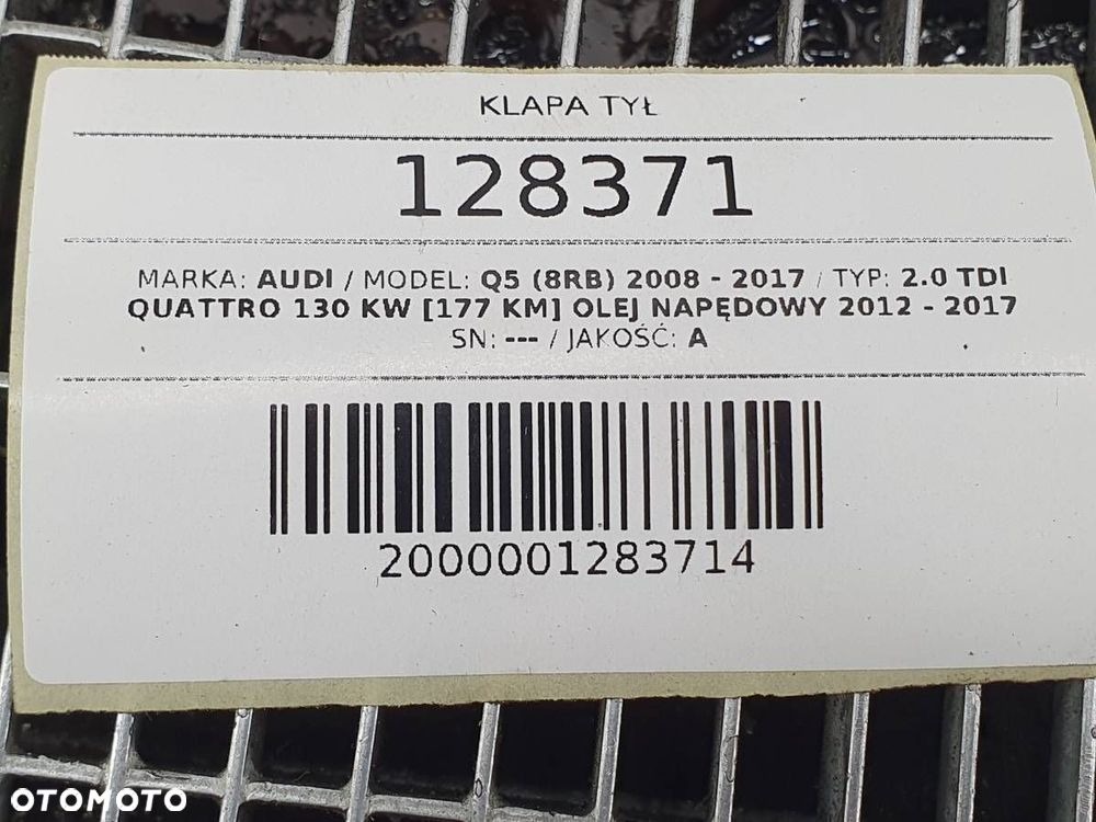 KLAPA TYŁ TYLNA BAGAŻNIKA KOMPLETNA AUDI Q5 8R LX7W - 16