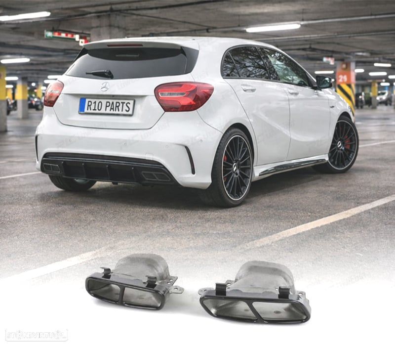 PONTEIRAS DE ESCAPE MERCEDES AMG W176 13-18 CLA W117 13-18 GLA X156 14-19 A45 AMG PRETAS - 1