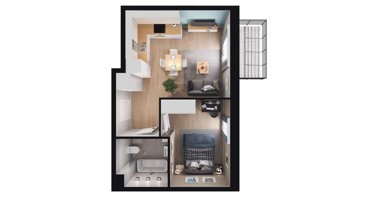 2-pokojowe mieszkanie 34m2 + balkon - Pełny obrazek: 2/12
