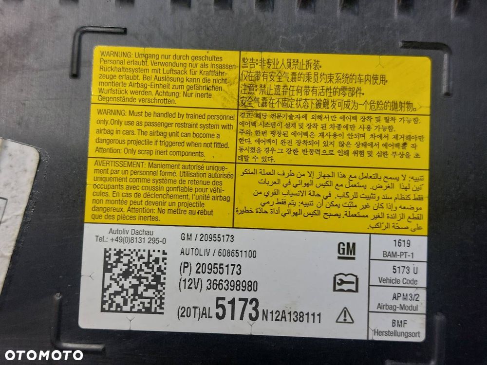 PODUSZKA AIRBAG PASAŻERA OPEL INSIGNIA A 20955173 - 4