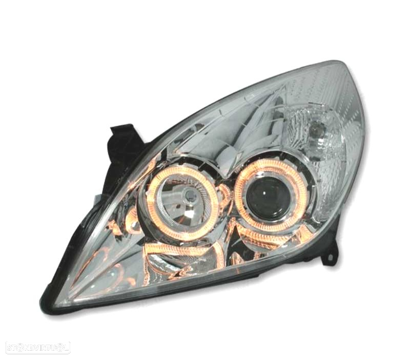 FARÓIS FRONTAIS ANGEL EYES PARA OPEL VECTRA C 05-08 E OPEL SIGNUM 05-08 FUNDO CROMADO - 2