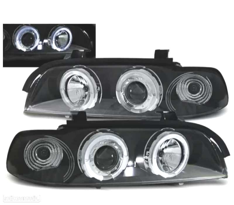 FARÓIS BMW E39 95-00 ANGEL EYES CCFL FUNDO NEGRO - 1