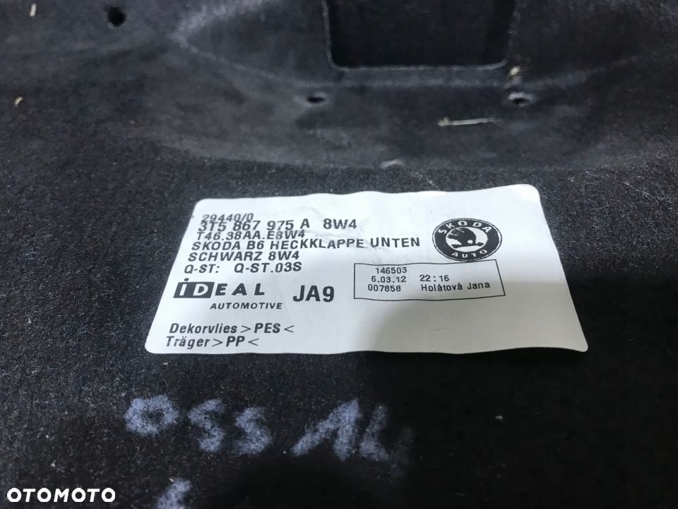 SKODA SUPERB II SEDAN TAPICERKA OSŁONA KLAPY BAGAŻNIKA 3T5867965A - 2