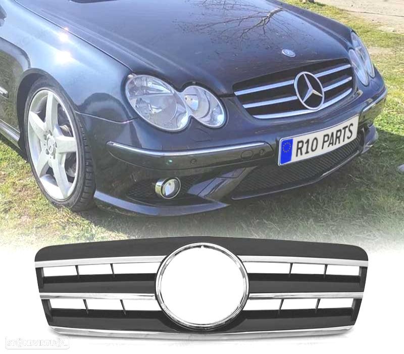 GRELHA FRONTAL PARA MERCEDES CLK W208 96-02 LOOK CL STYLE PRETO CROMADO - 1