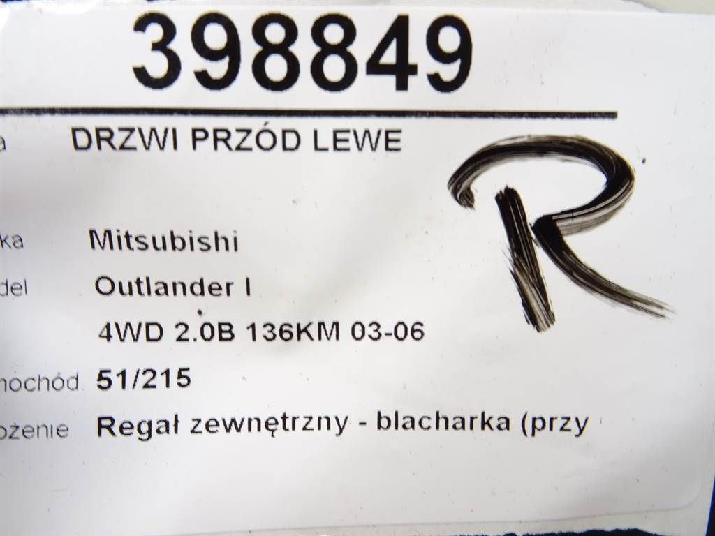 DRZWI PRZÓD LEWE MITSUBISHI OUTLANDER I (CU_W) 2001 - 2008 2.0 4WD (CU2W) 100 kW [136 KM] benzyna - 9