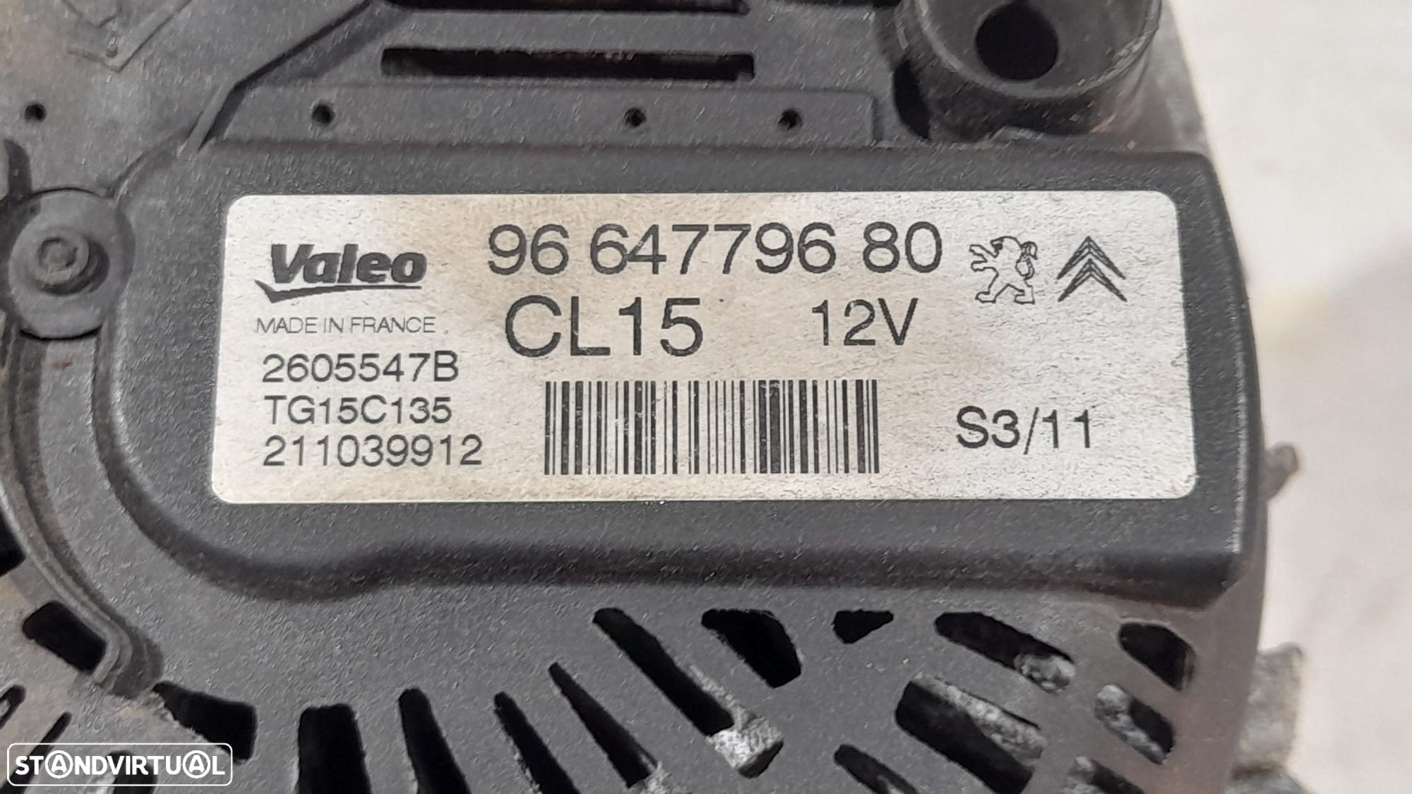 ALTERNADOR VALEO ORIGINAL 9664779680 2605547B 211039912 TG15C135 96 647796 80 CITROEN DS3 DS 3 1.6 HDI 92CV 9HP 9H06 10JBOL C3 II 2 MK4 C4 II 2 MK2 BERLINGO PEUGEOT 207 308 5008 - 5