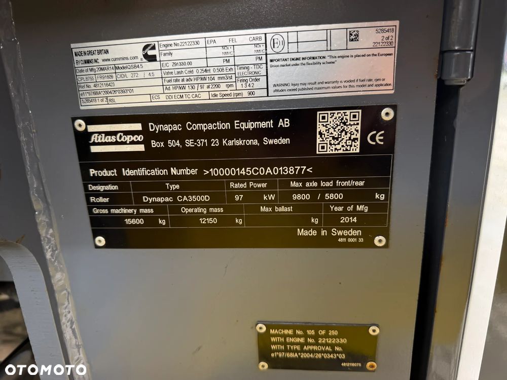 Atlas Copco DYNAPAC CA3500D Walec Drogowy Terenowy Guma-Stal. 12 ton. Import Norwegia 2015rok. Maszyna w pięknym stanie! Wentylacja Klima. Serwisy w Dekra AKTUALNE. Zero zniszczeń IGŁA Po serwisach eksploatacyjnych w Norwegii. Walec z Upadłości od pierwszego właściciela. Posiada system przeciwpożarowy! Obrotowy fotel wraz ze sterowaniem. Gniazdo 230volt. Dokumenty Dekra! Silnik Cummins 140Km. Nagłośnienie radio na pilot! Usb. Zero luzów i wycieków! - 5