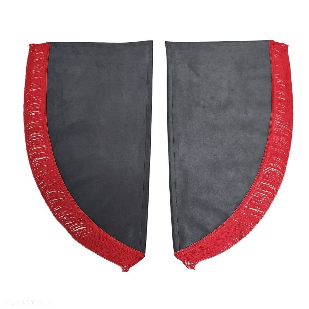 ZASŁONY BOCZNE SKOSY TIR BUS - materiał: NUBUCK- Grafit + Frędzle Czerwone - 1