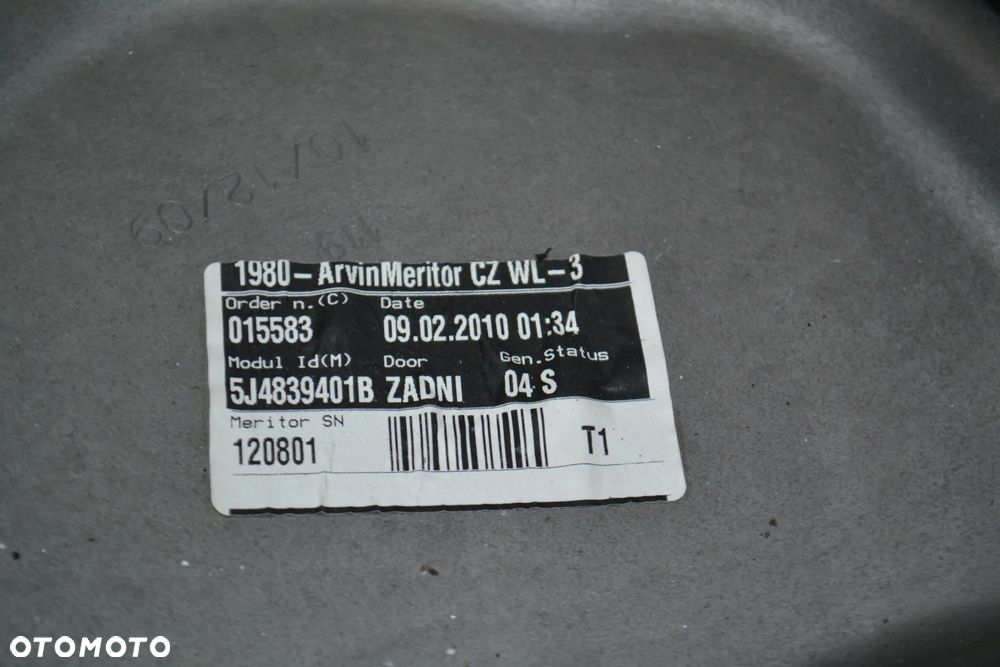 SKODA FABIA II MECHANIZM PODNOŚNIK SZYB MANUALNY TYŁ TYLNY LEWY 5J4839401B - 3