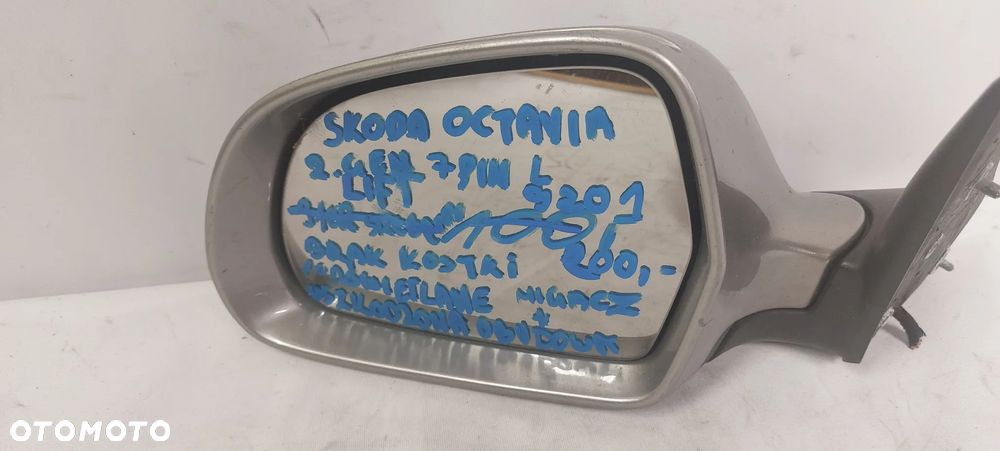 .  LUSTERKO ELEKTRYCZNE SKODA OCTAVIA 2 GEN LIFT  LEWE 7PIN 9201!BRAK KOSTKI/USZKODZONA OBUDOWA+MIGACZ!!PODŚWIETLANE! - 1