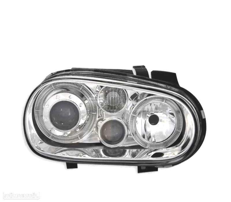 FARÓIS VOLKSWAGEN VW GOLF 4 97-03 LOOK R32 ANGEL EYES FUNDO CROMADO - 1