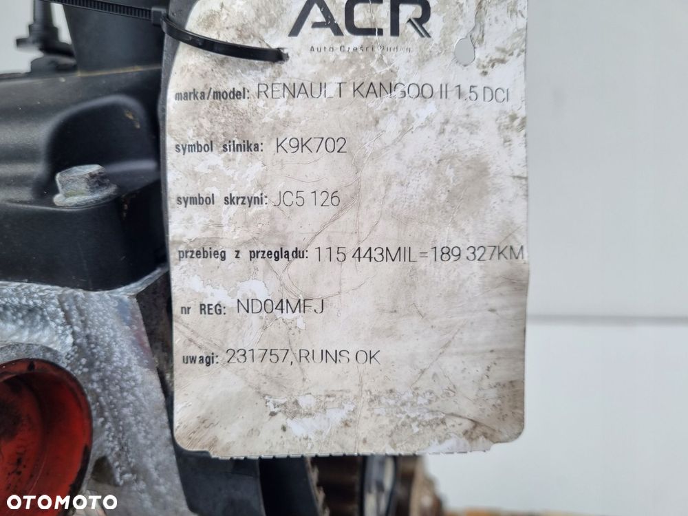 SILNIK Renault Kangoo II 1.5 DCI 82KM udokumentowane 189tyś K9K702 - 12