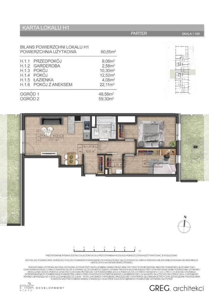 Osiedle Parkowe Słowiańska- 60m2 z 2 ogrodami - H1