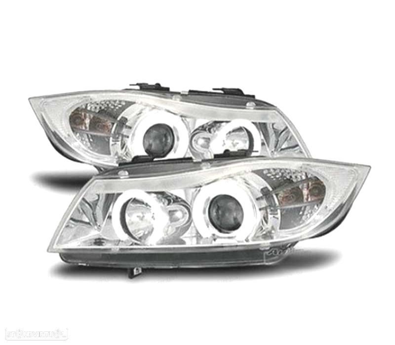 FARÓIS BMW E90 E91 05-08 ANGEL EYES FUNDO CROMADO - 2