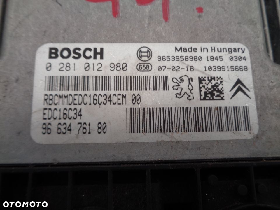 CITROEN C4 PICASSO 1.6 HDI KOMPUTER STEROWNIK SILNIKA 0281012980  / 9663476180 - 2