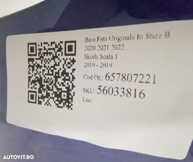 Bara Fata Originala In Stare Buna  2020 2021 2022 Skoda  Scala  1 [201 - 8