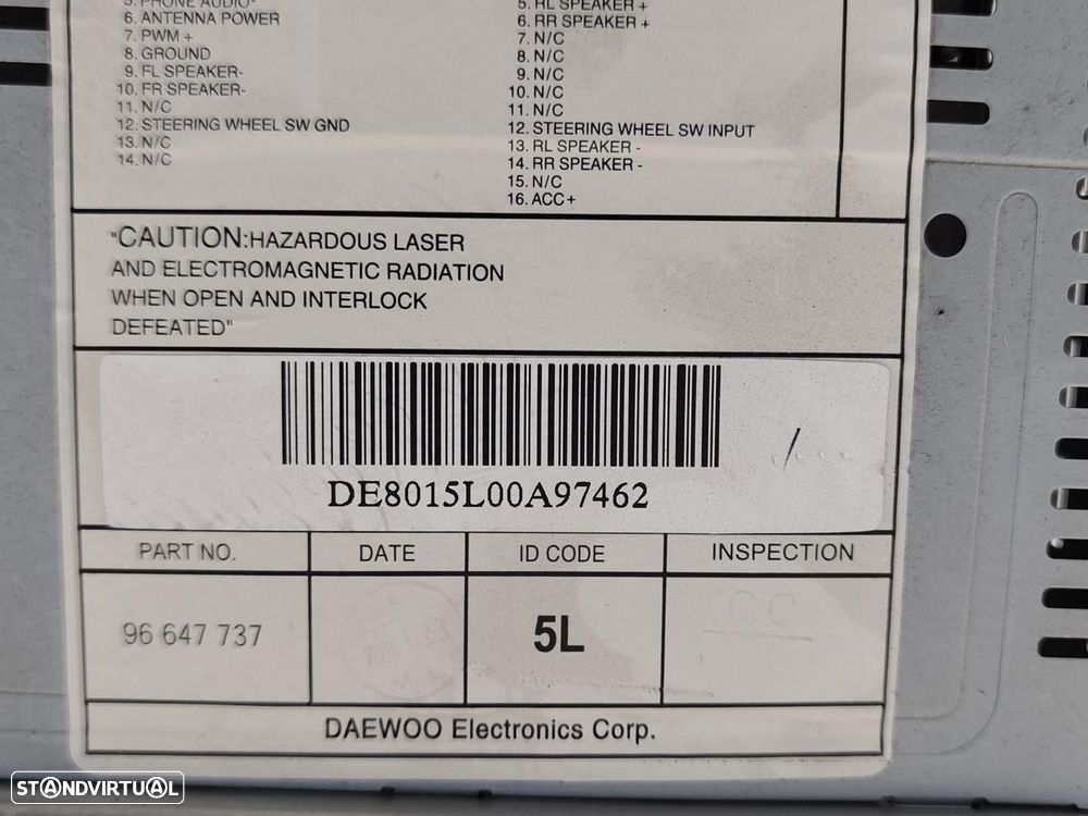 SISTEMA AUDIO / RADIO CD CHEVROLET AVEO / KALOS SEDAN 2008 -96647737 - 2