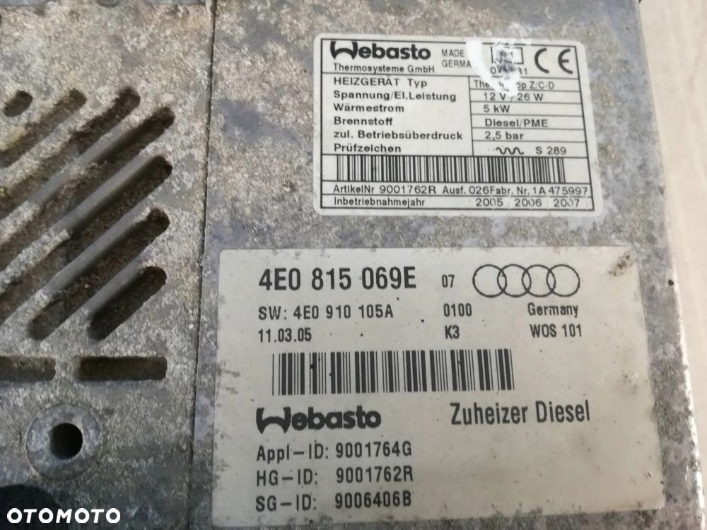 Audi A8 D3 Lift webasto ogrzewanie postojowe 4EO 815 069 E 05/10 - 5