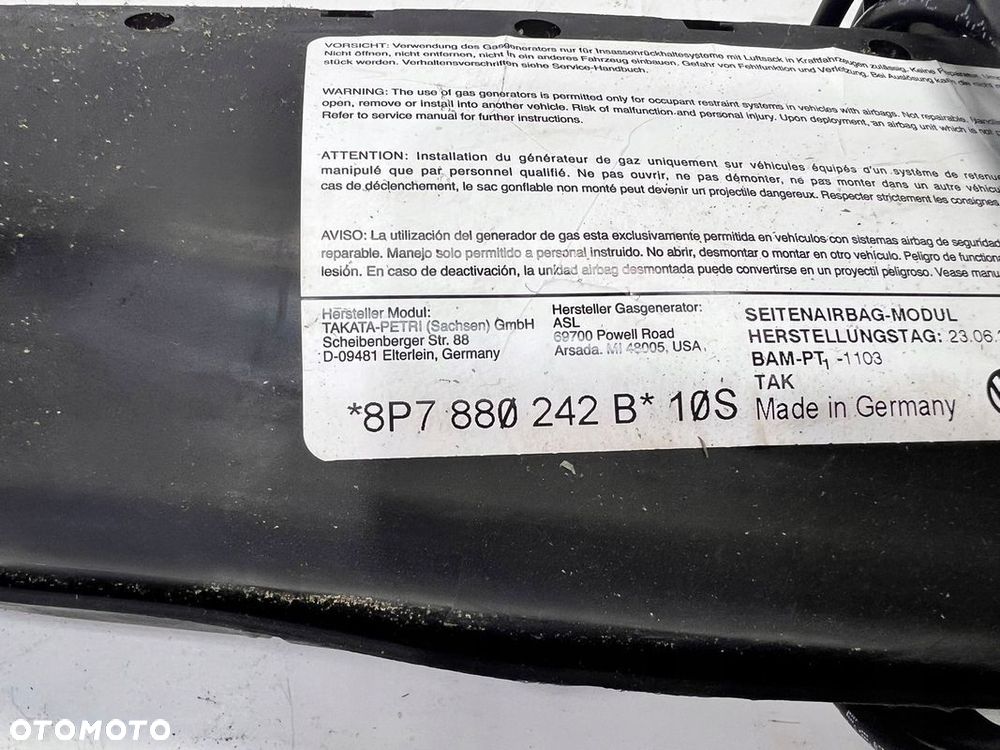 PODUSZKA FOTELA PRAWY PRZÓD AUDI A3 8P 8P7880242B - 3