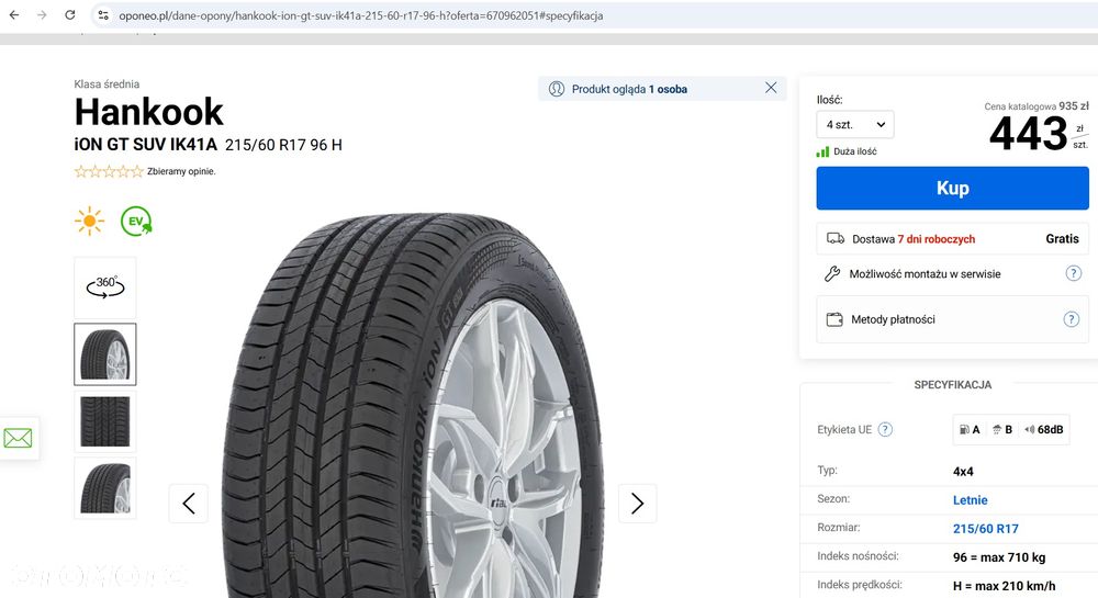 4 opony letnie firmy Hankook iON GT SUV 215/60R17 96H z 2026 r. - 8