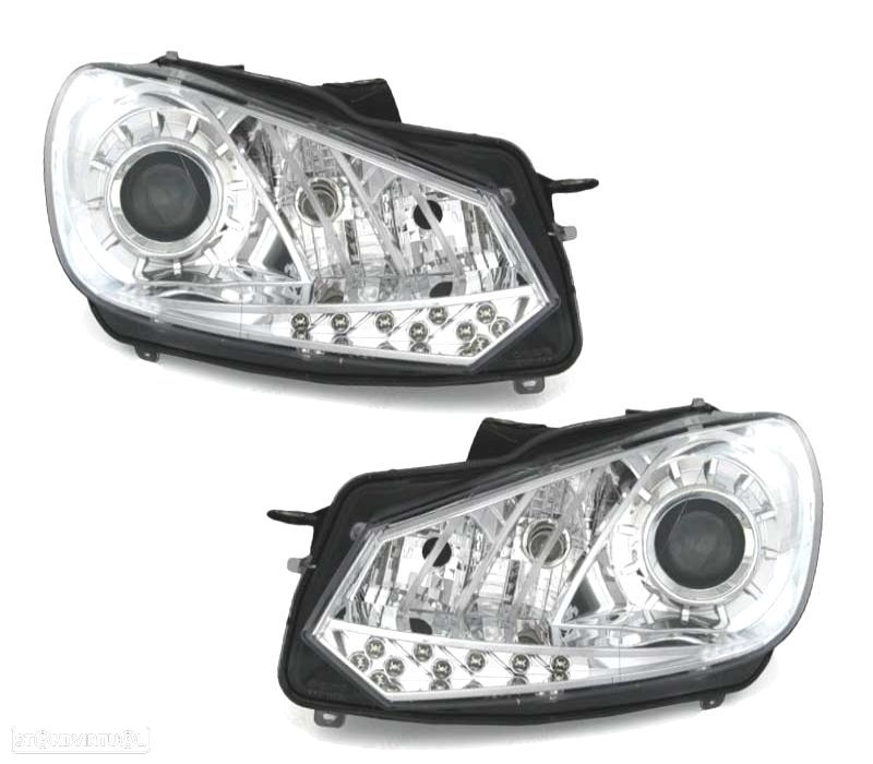 FARÓIS FRENTE LUZ DIURNA VOLKSWAGEN VW GOLF 6 FUNDO CROMADO - 1