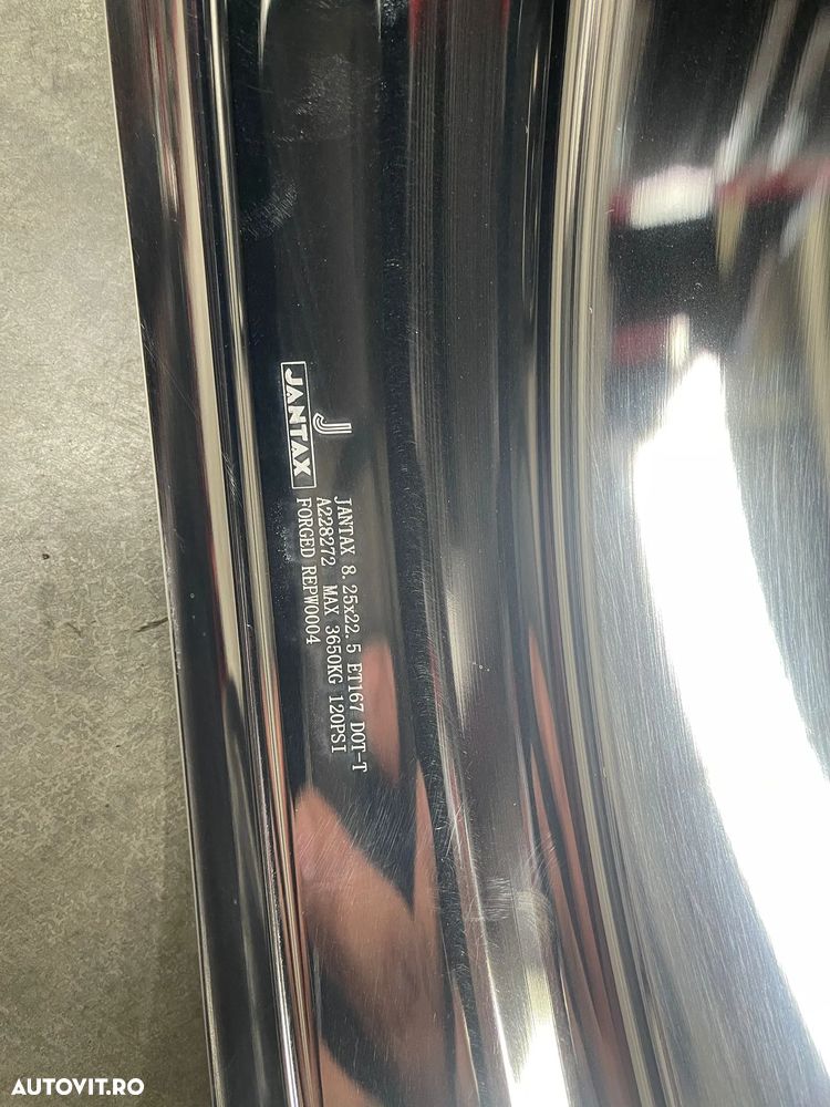 Janta NOUA  Aliaj 8.25X22.5 Jantax Ranforsata 10 prezoane, 105 mm intre prezoane, fiu 280 mm, flansa laterala Valva interioara , ET167, max.3650kg, gaura prezon 34 mm Toate Pozitiile - 4