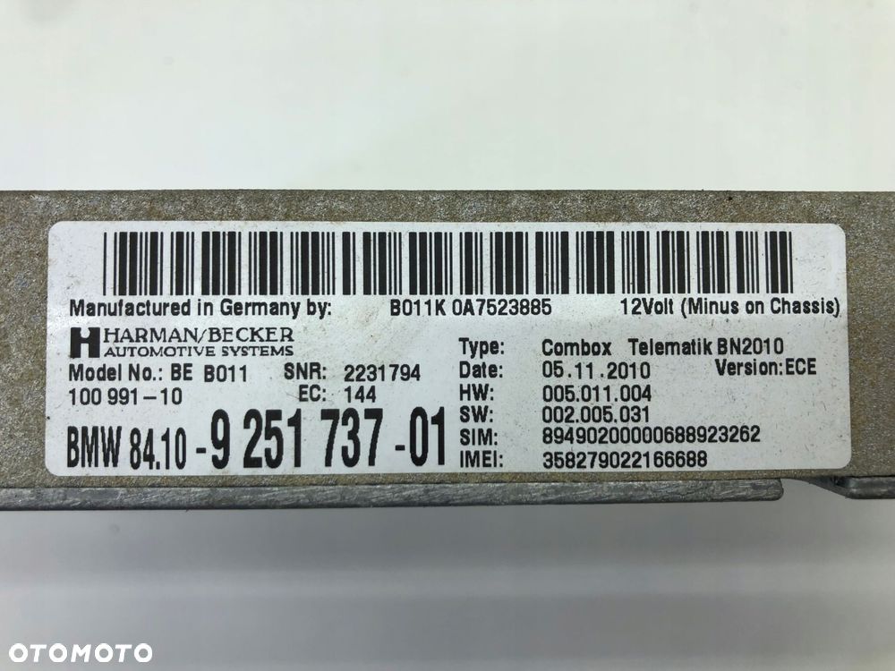 BMW F10 F20 F30 MODUŁ BLUETOOTH COMBOX 9251737 - 3