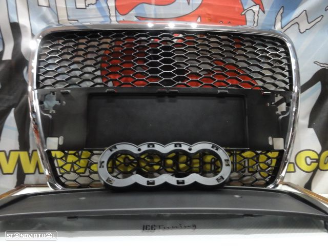 Grelha frontal Audi A6 C6 04-11 com aro cromado RS LOOK com suporte para símbolo - 5