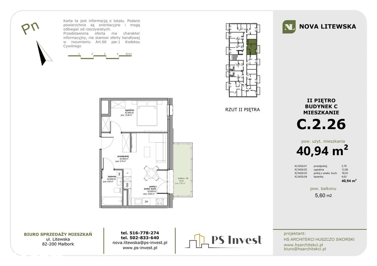Idealne proporcje! 2 pokoje 41 m² na 2. piętrze | NOVA LITEWSKA