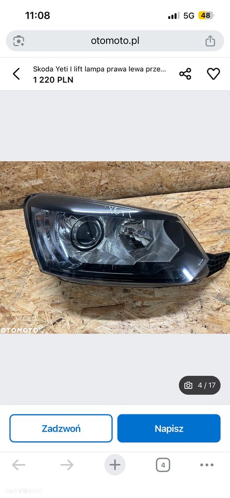 Skoda Yeti Lift maska błotnik prawy lampy xenon  europa pas przedni 2013-2019 Yeti II 5L0 - 4