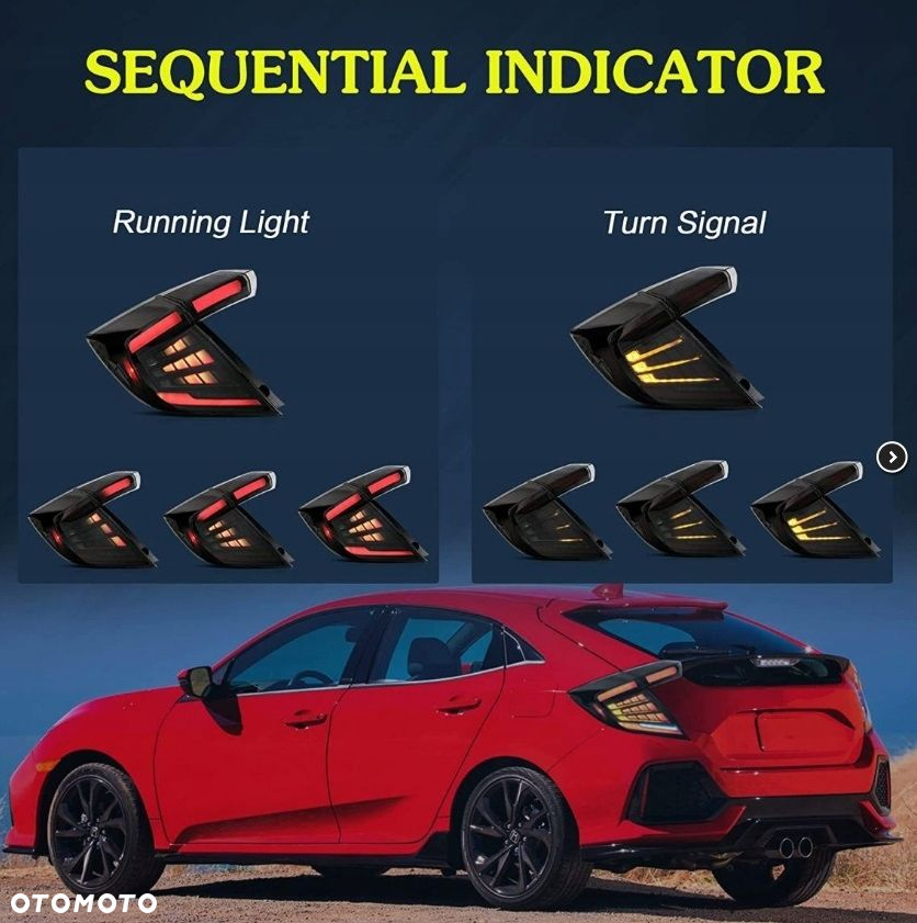 Lampy tyl ne kpl Vland Led Neon Diody Tuning Black Honda Civic X 10 16- HB - 5
