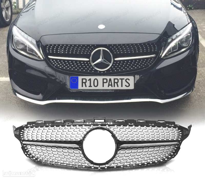 GRELHA FRONTAL MERCEDES CLASE C W205 14-18 LOOK AMG PRETO BRILHANTE DIAMANTE - 1