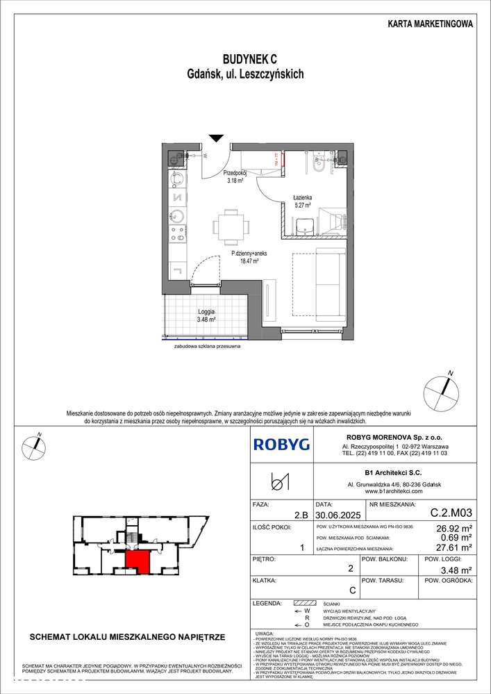 1-pokojowe mieszkanie 26m2 + loggia Bezpośrednio - Pełny obrazek: 2/15
