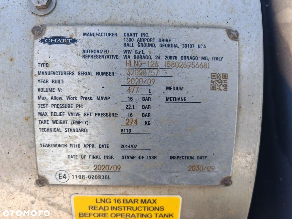 ZBIORNIK LNG GAZU ZIEMNEGO CHART 477L IVECO S WAY LOW DECK 2020 5802695668 - 7
