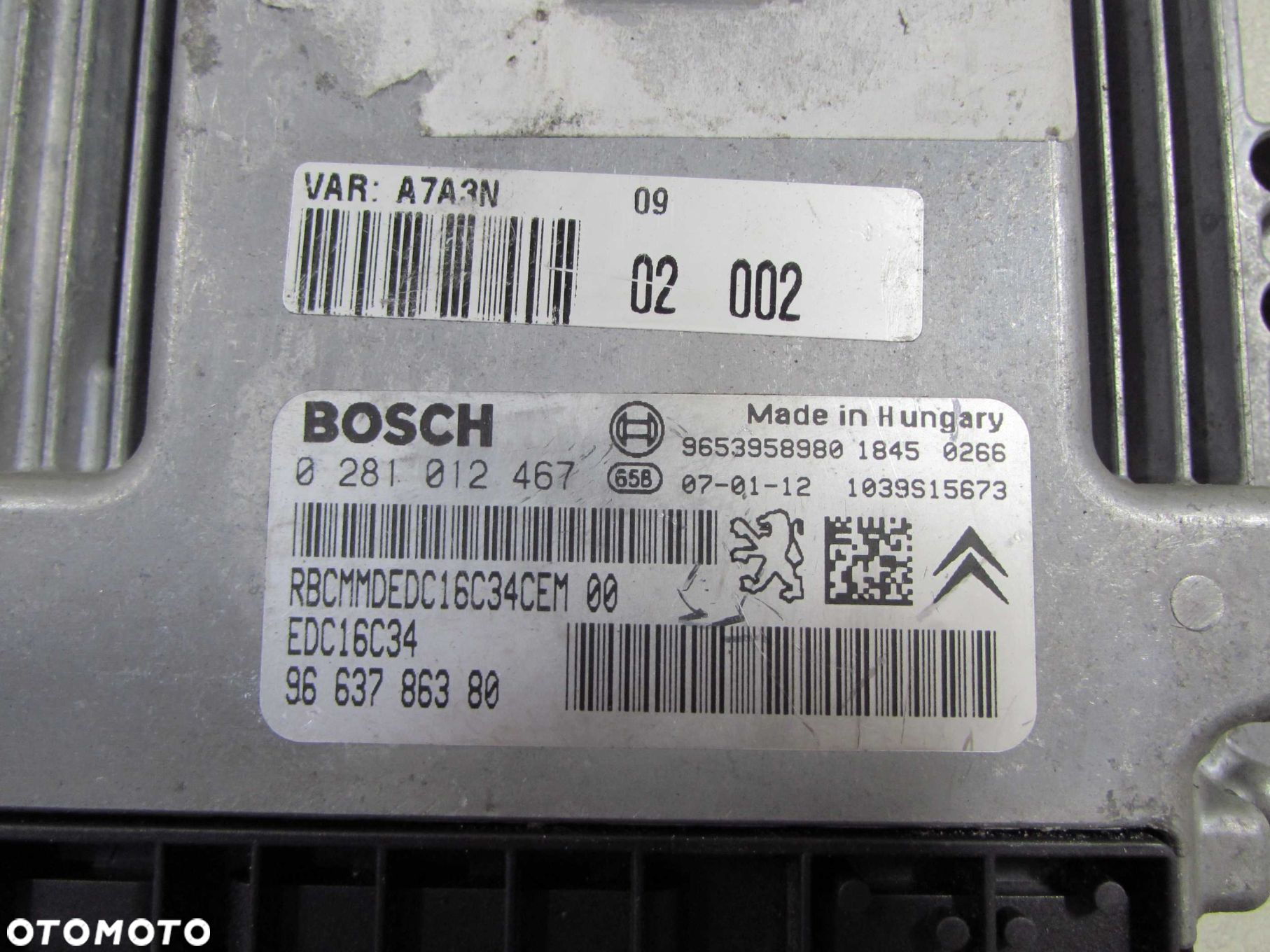 PEUGEOT CITROEN 1.6 HDI KOMPUTER STEROWNIK SILNIKA 0281012467 9663786380 - 4